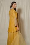 Shop_SHINOR_Yellow Silk Organza Hand Embroidery French Knots Kurta Palazzo Set  _at_Aza_Fashions