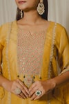 Shop_SHINOR_Yellow Silk Organza Hand Embroidery French Knots Kurta Palazzo Set  _Online_at_Aza_Fashions