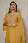 SHINOR_Yellow Silk Organza Hand Embroidery French Knots Kurta Palazzo Set  _at_Aza_Fashions