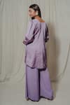 Shop_SHINOR_Purple Kurta Satin Linen Embroidered Pearls U Neck Floral Set  _at_Aza_Fashions