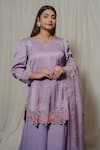 Buy_SHINOR_Purple Kurta Satin Linen Embroidered Pearls U Neck Floral Set  _Online_at_Aza_Fashions