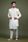 Shop_Soniya G_Off White Crepe Embroidered Resham And Sequin Work & Sherwani Set _at_Aza_Fashions