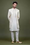 Soniya G_Off White Crepe Embroidered Resham And Sequin Work & Sherwani Set _Online_at_Aza_Fashions