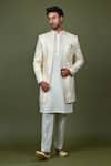 Soniya G_Off White Crepe Embroidered Resham And Sequin Work & Sherwani Set _at_Aza_Fashions