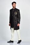 Buy_Soniya G_Black Crepe Embroidered Thread And Sequin Work Sherwani Set _at_Aza_Fashions