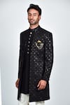 Soniya G_Black Crepe Embroidered Thread And Sequin Work Sherwani Set _Online_at_Aza_Fashions