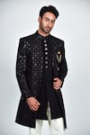 Buy_Soniya G_Black Crepe Embroidered Thread And Sequin Work Sherwani Set _Online_at_Aza_Fashions