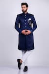 Buy_Soniya G_Blue Crepe Woven Vintage Pattern Sherwani Set _at_Aza_Fashions