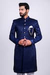 Shop_Soniya G_Blue Crepe Woven Vintage Pattern Sherwani Set _Online_at_Aza_Fashions