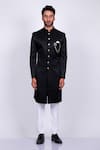 Buy_Soniya G_Black Crepe Woven Vintage Pattern Sherwani Set _Online_at_Aza_Fashions