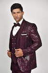 Buy_Soniya G_Wine Crepe Embroidered Sequin Tuxedo Pant Set 