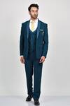 Shop_Soniya G_Blue Crepe, Handloom Cotton, Terrycloth, Cotton, Navy Shawl Collar Tuxedo Set_at_Aza_Fashions