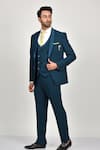 Soniya G_Blue Crepe, Handloom Cotton, Terrycloth, Cotton, Navy Shawl Collar Tuxedo Set_Online_at_Aza_Fashions