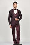 Buy_Soniya G_Wine Crepe Embroidered Shawl Collar Tuxedo Pant Set _at_Aza_Fashions