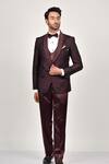 Soniya G_Wine Crepe Embroidered Shawl Collar Tuxedo Pant Set _Online_at_Aza_Fashions