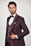 Buy_Soniya G_Wine Crepe Embroidered Shawl Collar Tuxedo Pant Set _Online_at_Aza_Fashions