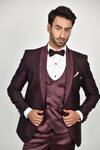 Shop_Soniya G_Wine Crepe Embroidered Shawl Collar Tuxedo Pant Set _Online_at_Aza_Fashions