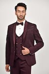 Buy_Soniya G_Wine Crepe Embroidered Bead Tuxedo Waistcoat Set _Online_at_Aza_Fashions