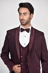 Soniya G_Wine Crepe Embroidered Bead Tuxedo Waistcoat Set _at_Aza_Fashions