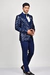 Shop_Soniya G_Blue Crepe Embroidered Sequin Work Tuxedo Waistcoat Set _at_Aza_Fashions