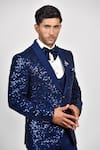 Buy_Soniya G_Blue Crepe Embroidered Sequin Work Tuxedo Waistcoat Set _Online_at_Aza_Fashions