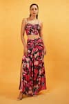Buy_Kauza_Multi Color Bralette Shirin Blossom Print Cape Skirt Set_Online_at_Aza_Fashions