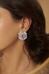 Buy_Janvi Sachdeva Design_Yellow Semi Precious Gemstone Hexagon Color Block Enameled Earrings _at_Aza_Fashions