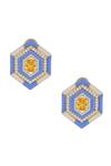 Shop_Janvi Sachdeva Design_Yellow Semi Precious Gemstone Hexagon Color Block Enameled Earrings _at_Aza_Fashions