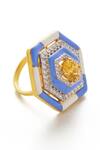 Shop_Janvi Sachdeva Design_Yellow Semi Precious Gemstone Hexagon Color Block Enameled Ring _at_Aza_Fashions