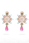 Janvi Sachdeva Design_Pink Semi Precious Gemstone Floral Embellished Dangler Earrings _Online_at_Aza_Fashions