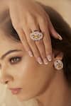 Shop_Janvi Sachdeva Design_Yellow Semi Precious Gemstone Mughal Pattern Embellished Stud Earrings_at_Aza_Fashions