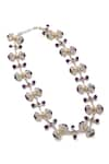 Shop_Janvi Sachdeva Design_Purple Semi Precious Gemstone Mughal Motif Studded Necklace _at_Aza_Fashions