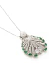 Shop_Janvi Sachdeva Design_Green Embellished Cubic Zirconia Pendant _at_Aza_Fashions