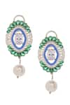 Shop_Janvi Sachdeva Design_Green Embellished Semi Precious Gemstones Earrings _at_Aza_Fashions