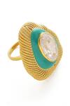 Shop_Janvi Sachdeva Design_Gold Plated Embellished Cubic Zirconia Diamonds Ring _at_Aza_Fashions