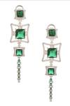 Shop_Janvi Sachdeva Design_Green Embellished Cubic Zirconia Diamonds Earrings _at_Aza_Fashions