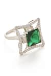 Shop_Janvi Sachdeva Design_Green Embellished Cubic Zirconia Diamonds Ring_at_Aza_Fashions