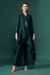 Buy_Aakaar_Green Cotton, Silk Crystal Flora Applique Blazer Kurta With Flared Pant _at_Aza_Fashions