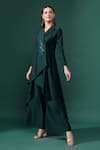 Shop_Aakaar_Green Cotton, Silk Crystal Flora Applique Blazer Kurta With Flared Pant _Online_at_Aza_Fashions