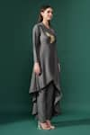 Aakaar_Grey Cotton Silk Embroidery Crystal Flora Applique Lapel Blazer Kurta With Pant _Online_at_Aza_Fashions