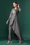 Buy_Aakaar_Grey Cotton Silk Embroidery Crystal Flora Applique Lapel Blazer Kurta With Pant _Online_at_Aza_Fashions