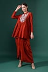 Buy_Aakaar_Orange Cotton Silk Embroidery Flora Blossom Yoke Tunic Kurta With Draped Skirt _at_Aza_Fashions