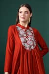 Shop_Aakaar_Orange Cotton Silk Embroidery Flora Blossom Yoke Tunic Kurta With Draped Skirt _Online_at_Aza_Fashions