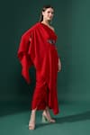 Buy_Aakaar_Red Modal Embroidery One Shoulder Nalki Flora Applique Draped Dress _at_Aza_Fashions
