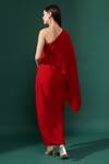 Shop_Aakaar_Red Modal Embroidery One Shoulder Nalki Flora Applique Draped Dress _at_Aza_Fashions