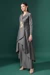 Aakaar_Grey Cotton Silk Embroidery Crystal Flora Beaded Blazer Kurta With Flared Pant _Online_at_Aza_Fashions