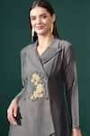 Shop_Aakaar_Grey Cotton Silk Embroidery Crystal Flora Beaded Blazer Kurta With Flared Pant _Online_at_Aza_Fashions