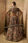 Shop_Ridhi Mehra_Black Lehenga And Blouse Raw Silk Printed Floral Ace Bridal Set  _at_Aza_Fashions