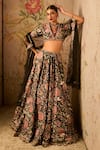 Ridhi Mehra_Black Lehenga And Blouse Raw Silk Printed Floral Ace Bridal Set  _Online_at_Aza_Fashions