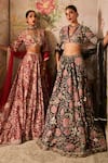 Buy_Ridhi Mehra_Black Lehenga And Blouse Raw Silk Printed Floral Ace Bridal Set  _Online_at_Aza_Fashions